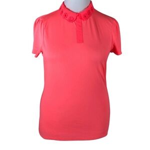 Ted Baker London fluorescents coral short sleeved eyelet collar top size 1